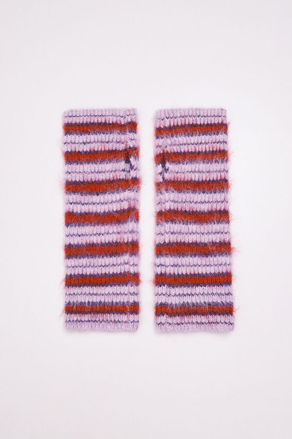 HI&BYE Gants mitaines &agrave; rayures violet rose