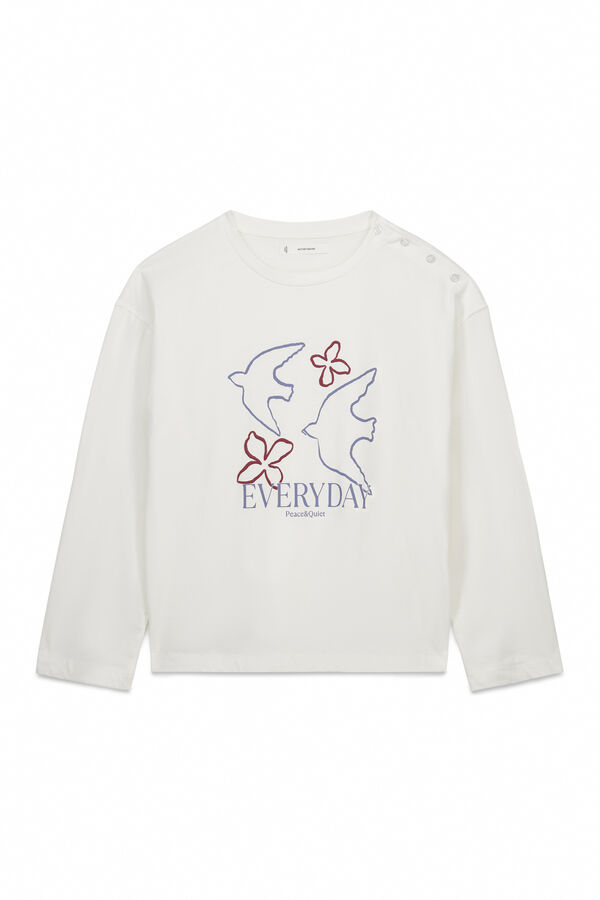 Women'secret White 100% cotton 3/4 sleeve T-shirt beige