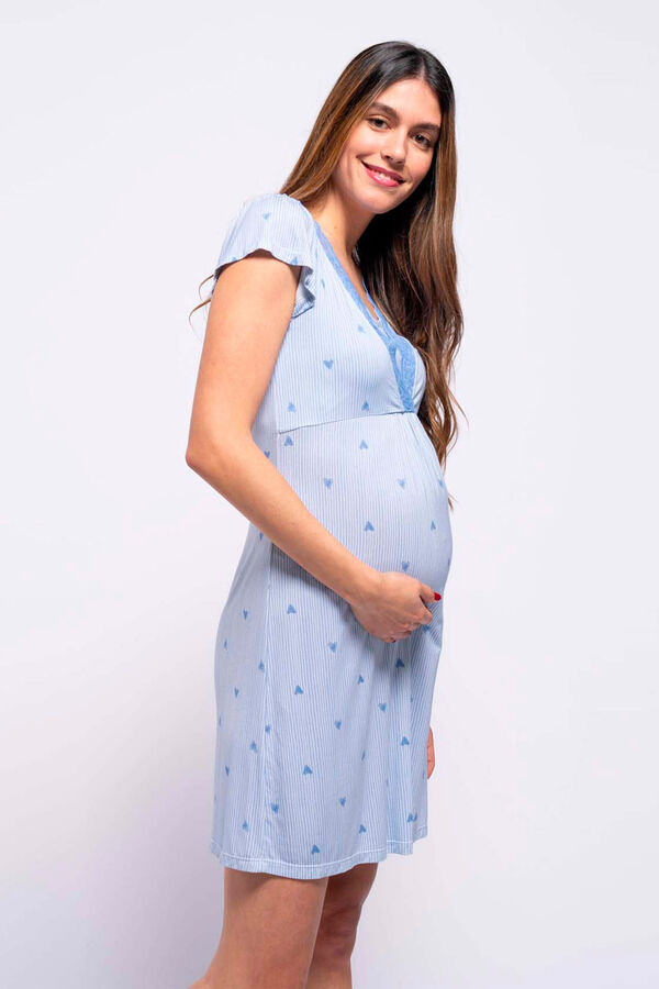 Womensecret Stripes/heart print nursing short-sleeved nightgown kék