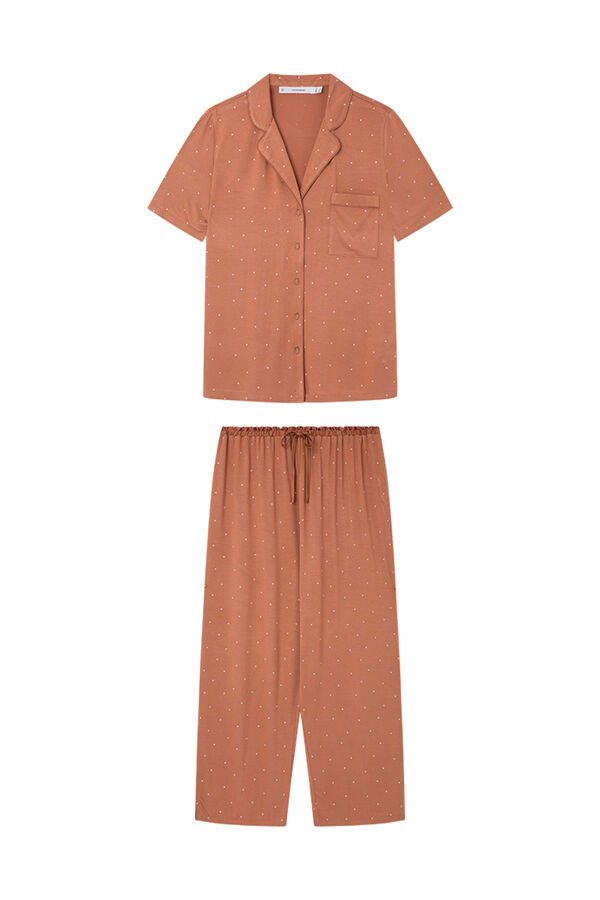 Womensecret Pijama camisero lunares marrón Ecovero™ marrón