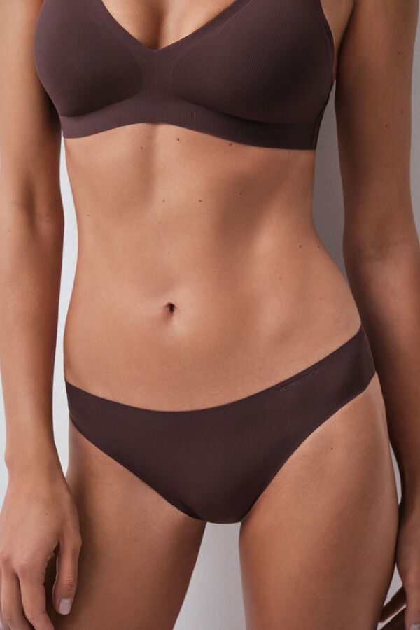 Women'secret Brown microfibre ribbed classic panty nude