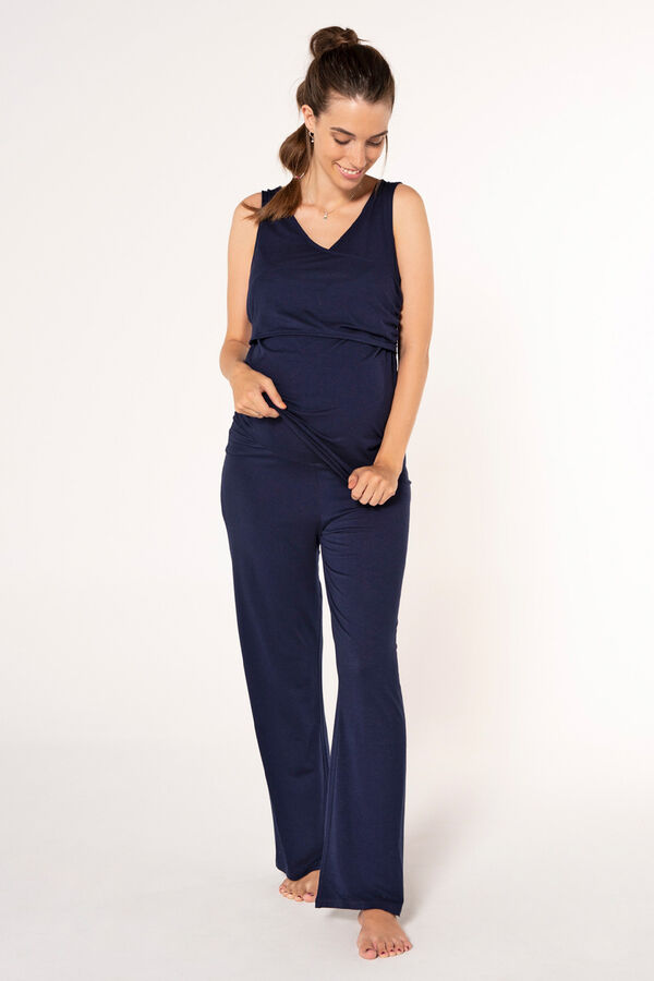 Ohma! Cal&ccedil;as b&aacute;sicas largas de malha pr&eacute;-mam&atilde; azul