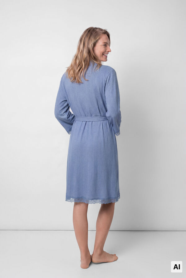 Women'secret Blue lace sleeve midi robe with belt blue