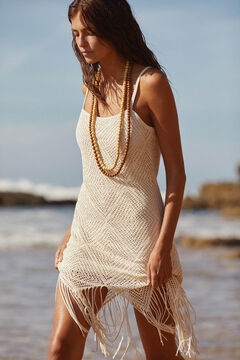 Womensecret Fringed crochet dress  beige
