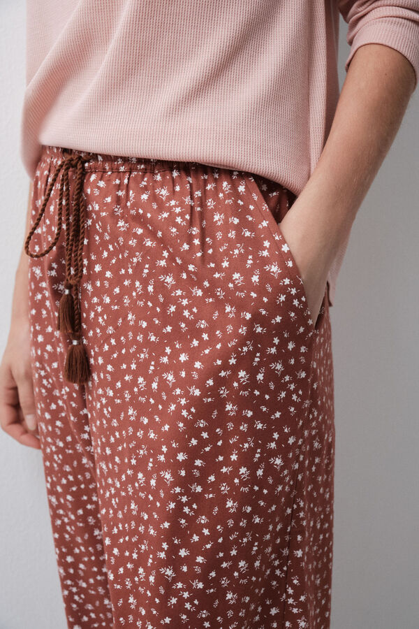 Women'secret Pantalon long mini-fleurs marron nude