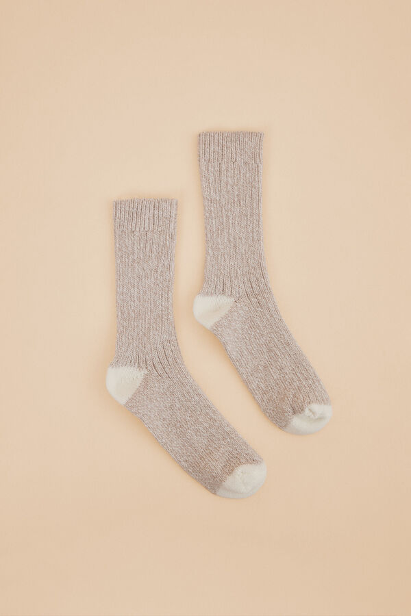 Women'secret Ivory textured mid-calf socks nude