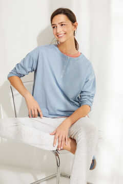 Womensecret Blue cotton long-sleeved Henley top blue