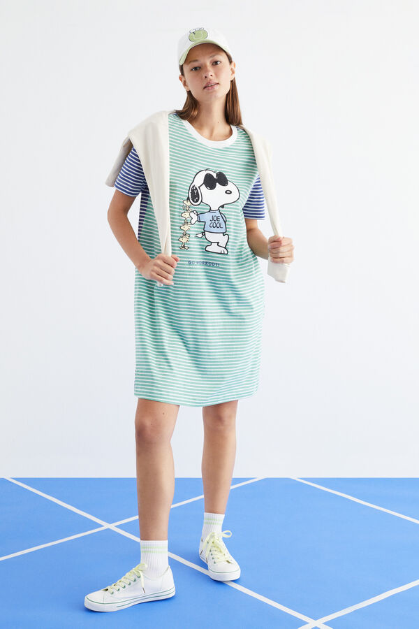 Womensecret Nachthemd kurz 100 % Baumwolle Streifen Snoopy mit Print