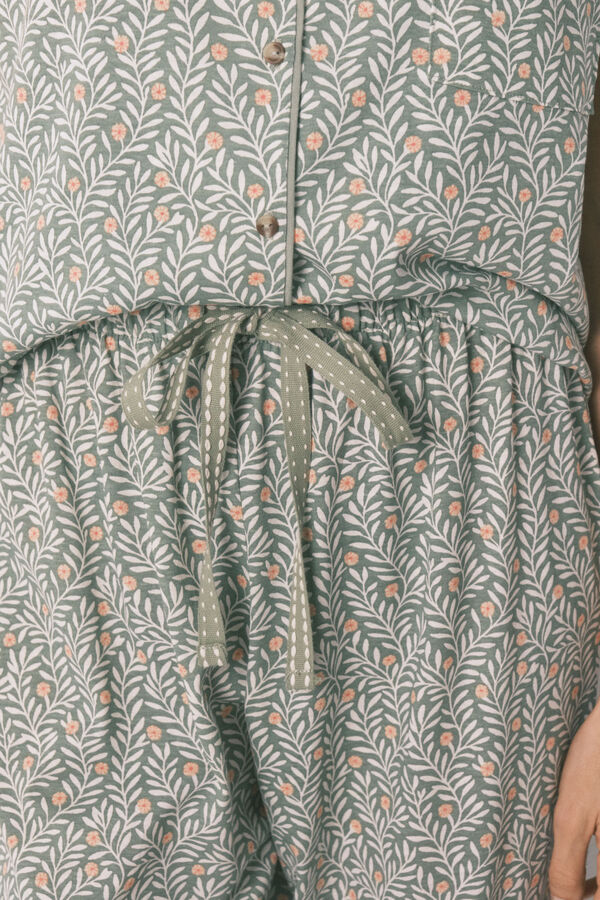 Women'secret 100% cotton floral print classic pyjamas green