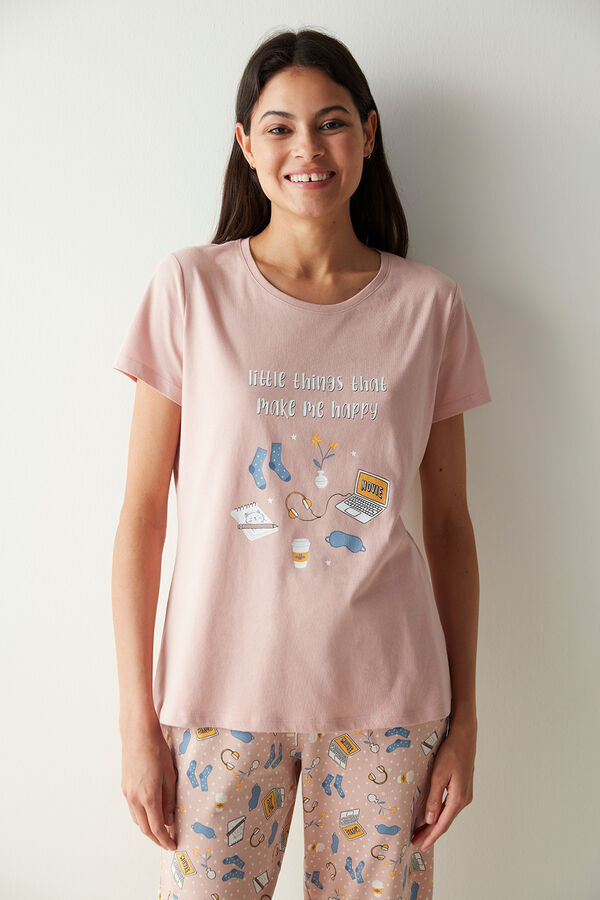 Womensecret Happy T -shirt capri pajama set rózsaszín