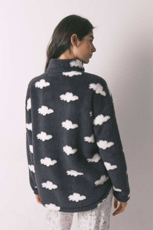 Women'secret Robe de chambre courte imprim&eacute; nuages en polaire grise Moomin gris