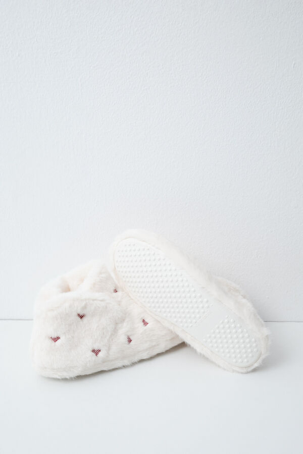 Women'secret Heart faux fur boot slippers beige
