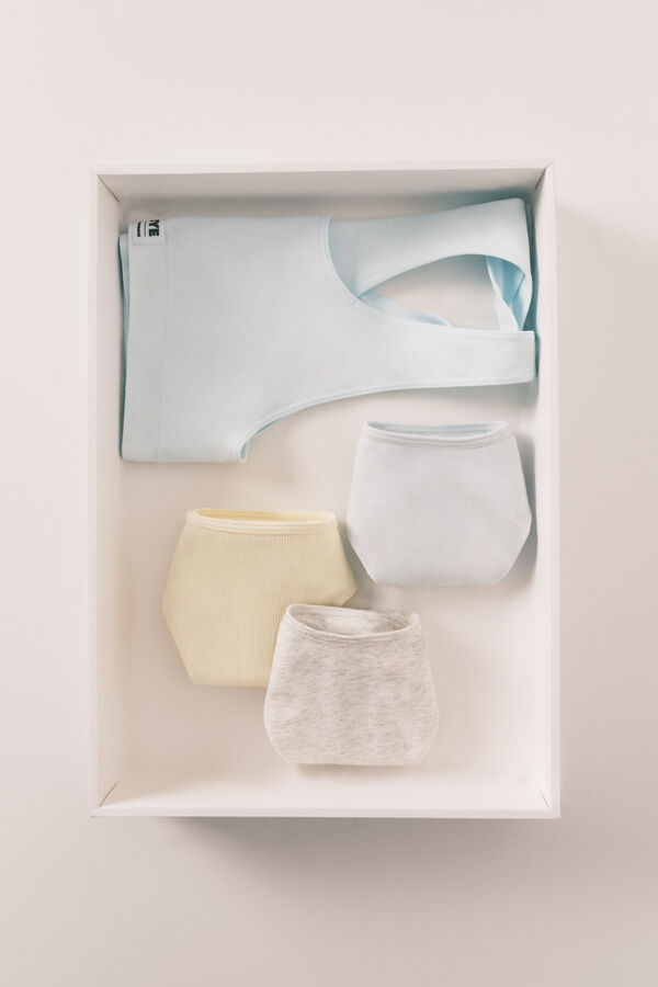 HI&BYE Grey, yellow, blue cotton 3-pack thongs white