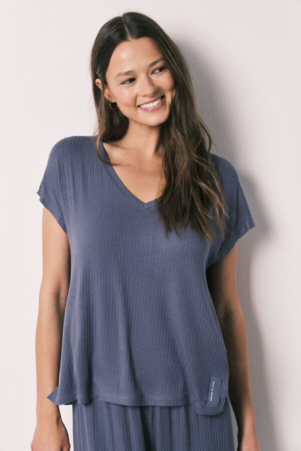 Women'secret Plava mekana viskozna kapri pidžama Plava