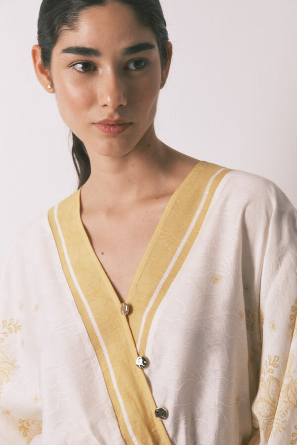 Women'secret Robe caftan jacquard fleurs beige