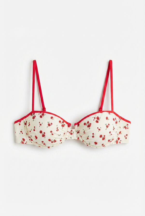 Women'secret Top bikini balconette mini flores rojas blanco