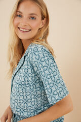 Womensecret Pyjama Hemdlook 100 % Baumwolle Capri geometrischer Print Blau