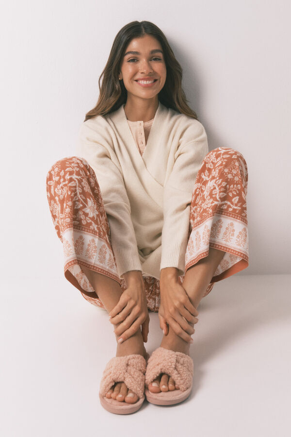 Women'secret Pink faux shearling slipper pink