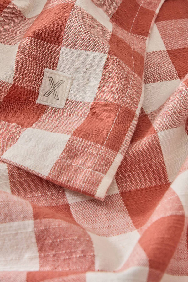 Textura Toalha de mesa de algod&atilde;o xadrez vermelho