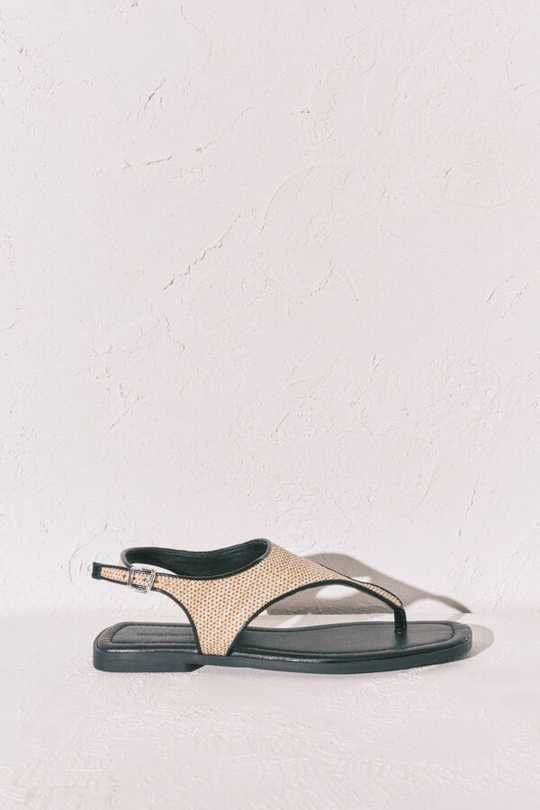 Women'secret Ravne sandale sa prstenom od rafije Crna