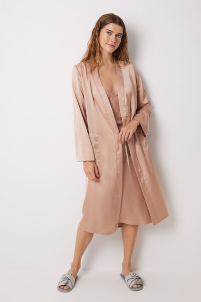 Womensecret Long nude satin robe nude