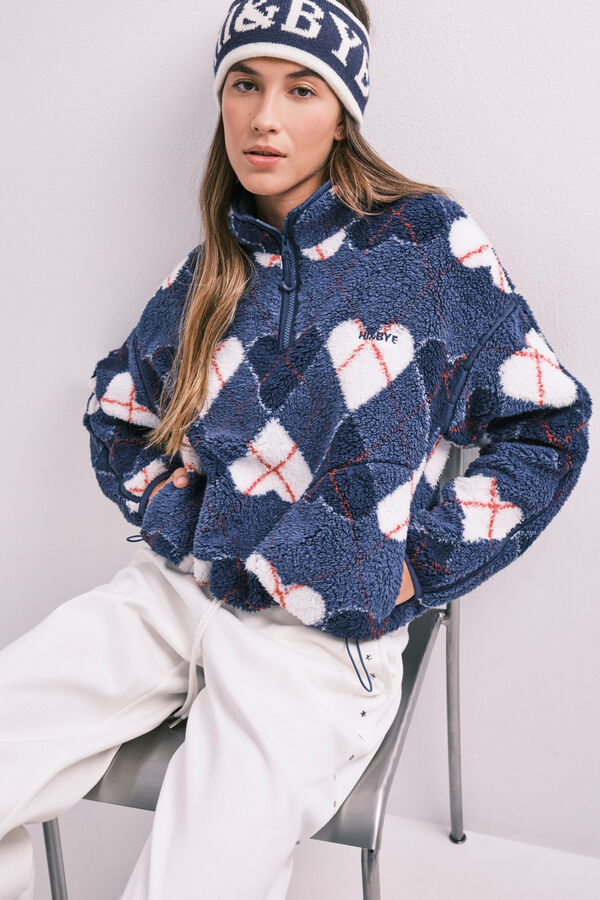 HI&BYE Navy faux shearling heart jacket blue
