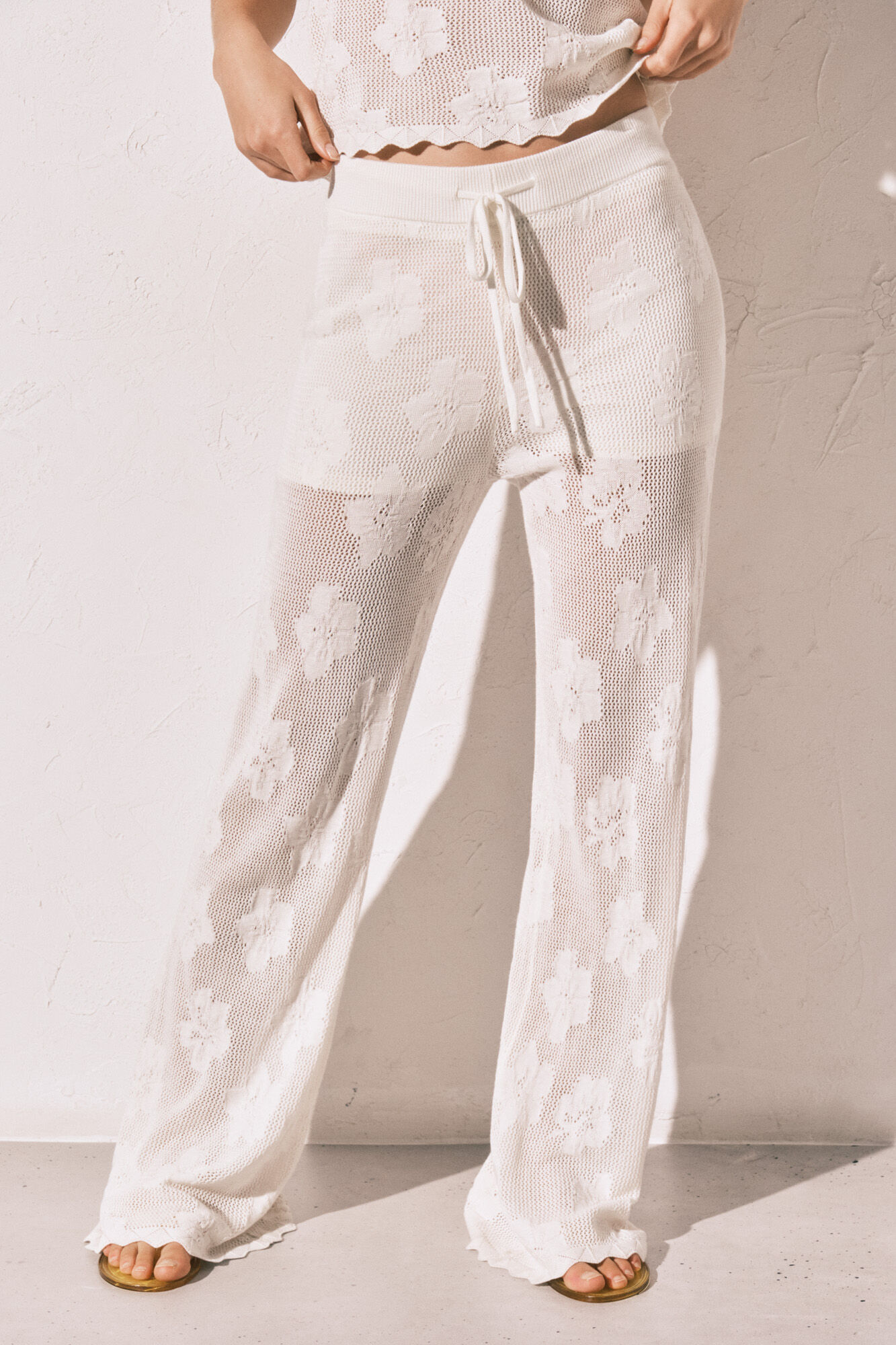 Women'secret Pantalon long en crochet beige