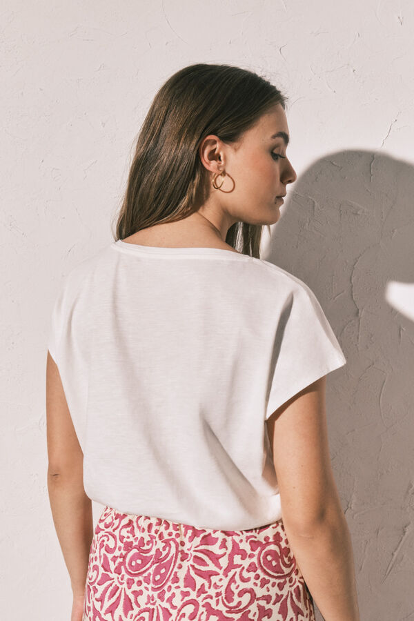 Women'secret White cotton ruched T-shirt beige