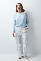 Women'secret Plaid cotton long trousers blue