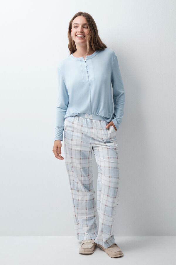 Women'secret Plaid cotton long trousers blue