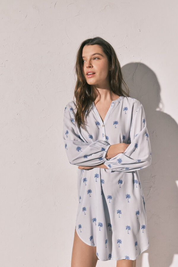 Women'secret Palm print striped short camisole blue