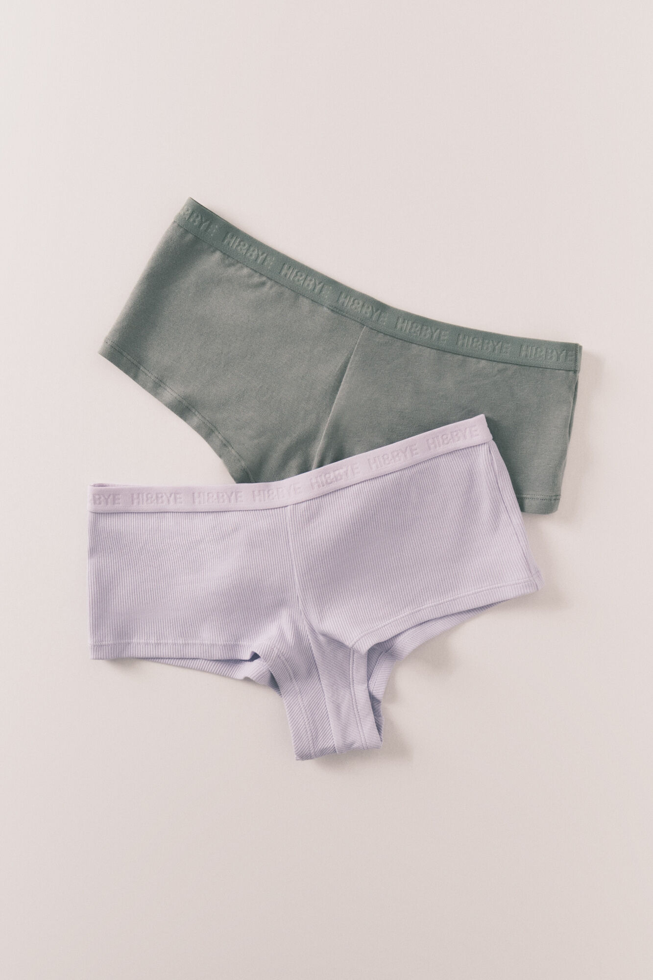 HI&BYE Lilac, green cotton pack of 2 boxer panties
