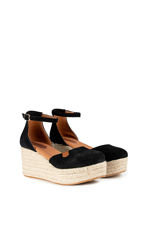 Womensecret Cantalar split leather low-wedge sandal fekete