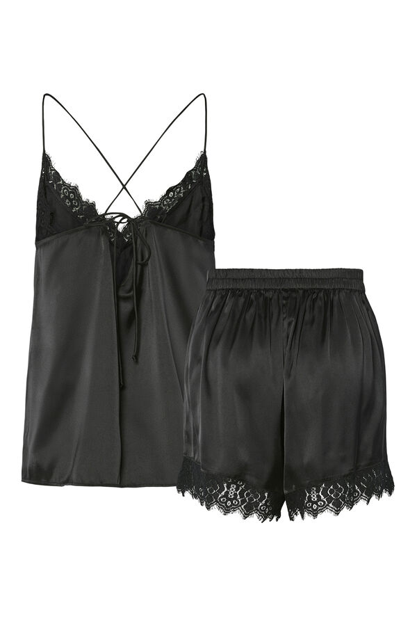 Pieces Set Pijama Corto Sat&eacute;n Encaje negro