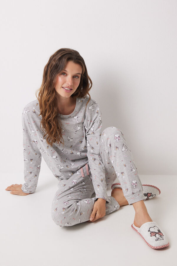 Womensecret Pijama largo 100% algodón Snoopy gris