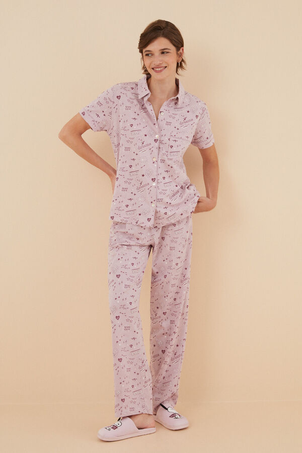Womensecret Pyjama Hemdlook 100 % Baumwolle Rosa Herze Rosa