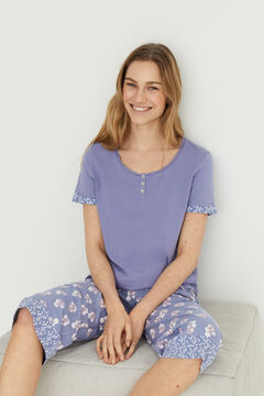 Womensecret Pyjama long 100 % coton bleu imprimé fleurs bleu