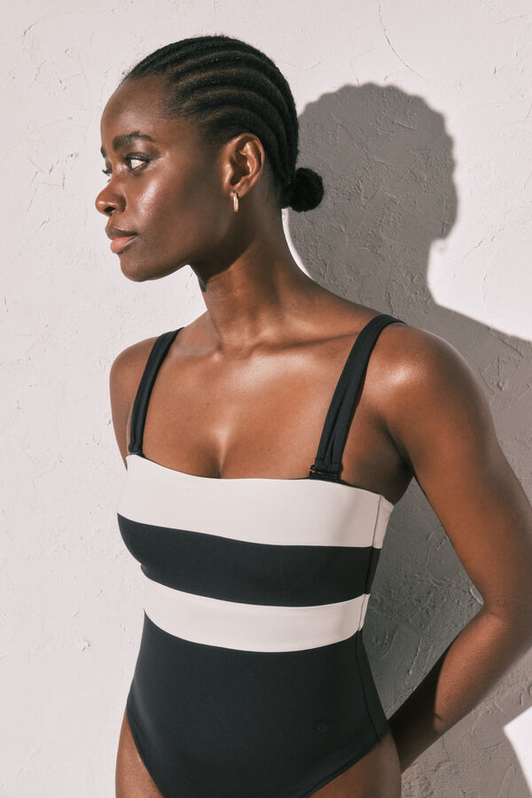 Women'secret Black and white color block bandeau shaping swimwear black