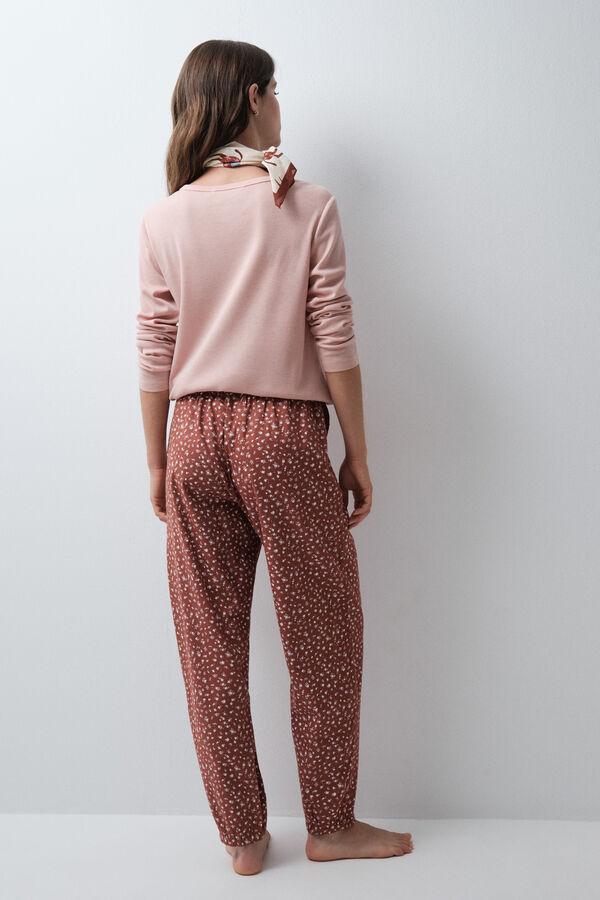 Women'secret Pantalon long mini-fleurs marron nude