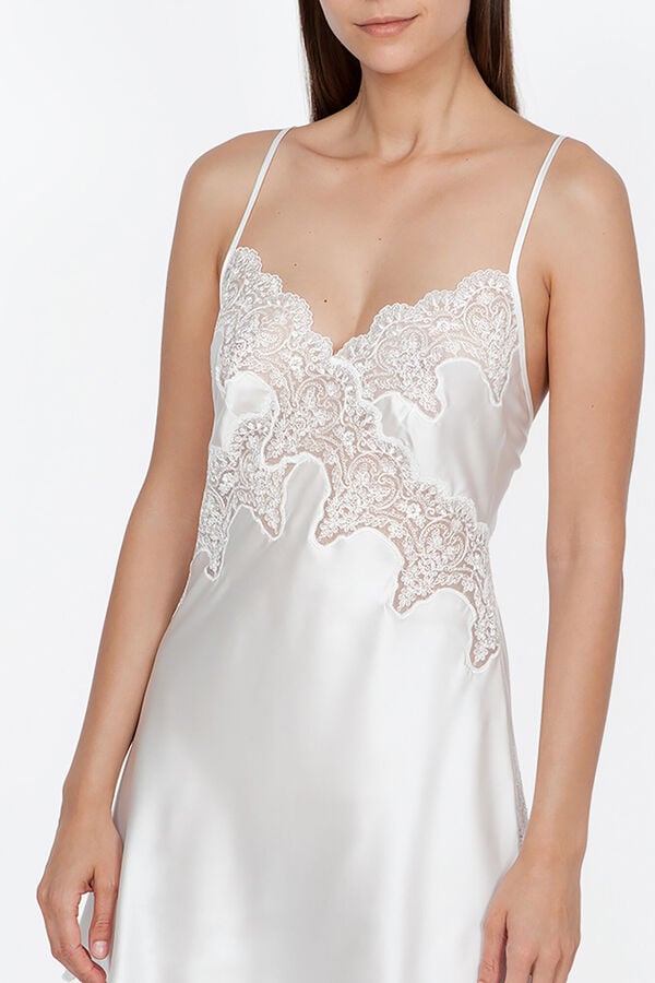 Ivette Bridal nightgown in satin with white embroidery, Pyjamas and  Loungewear