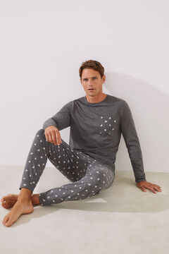 Womensecret Long grey printed cotton pyjamas grey