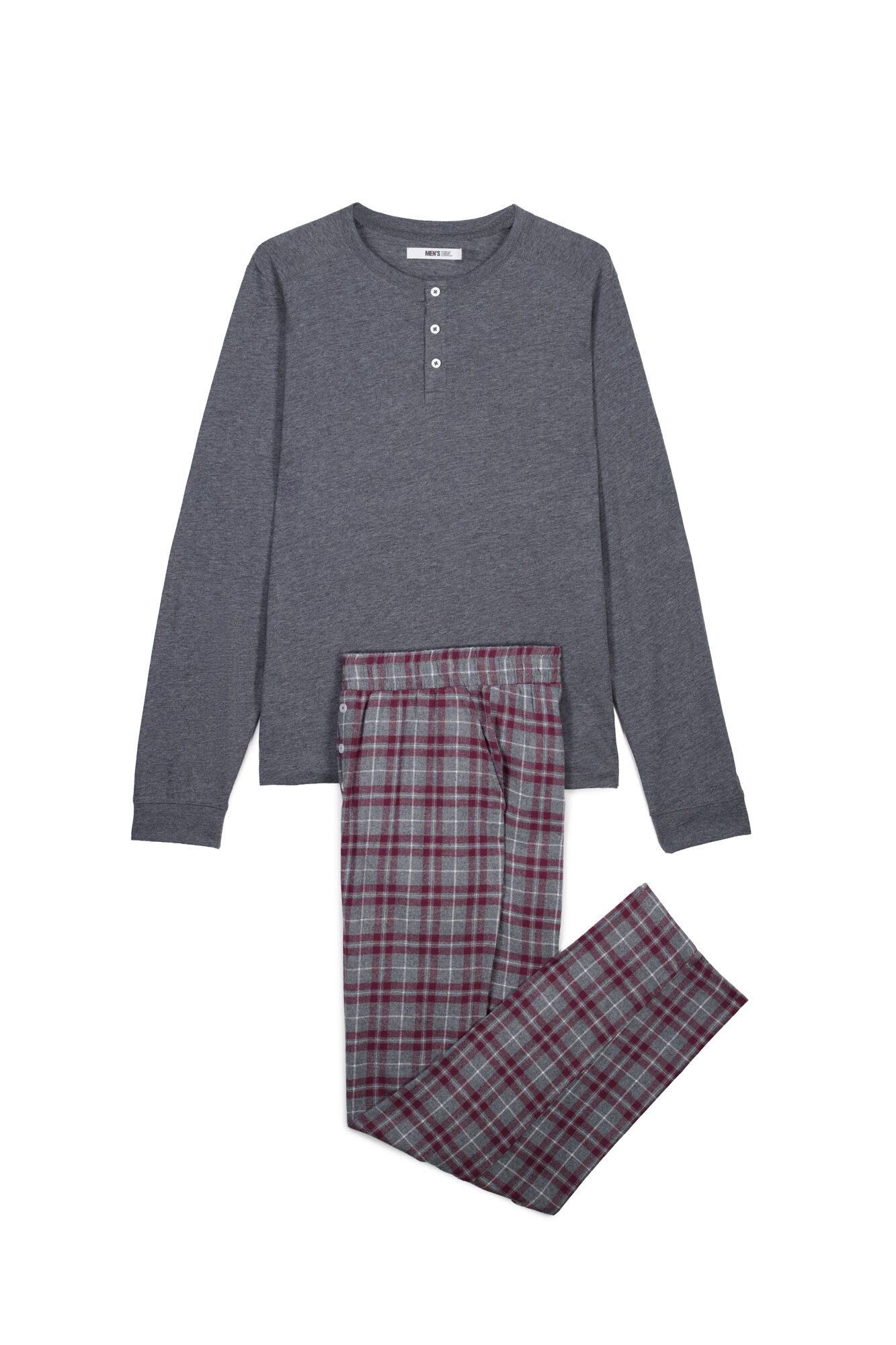 Women'secret Pijama largo algod&oacute;n cuadros gris