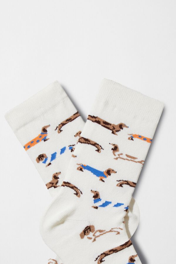 Besocks Calcetines midi perritos algod&oacute;n org&aacute;nico marfil