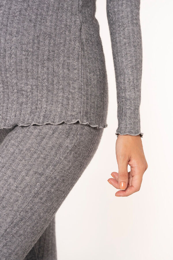 Womensecret Pack überkreuztes Rippstrick-T-Shirt + Leggings Grau