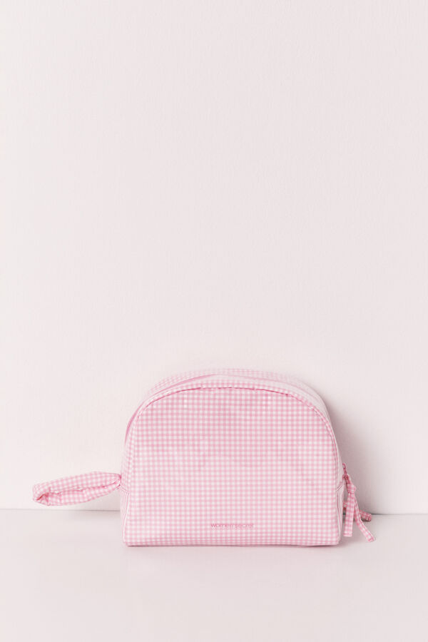 Women'secret Pink puffer checked and striped vanity case pink