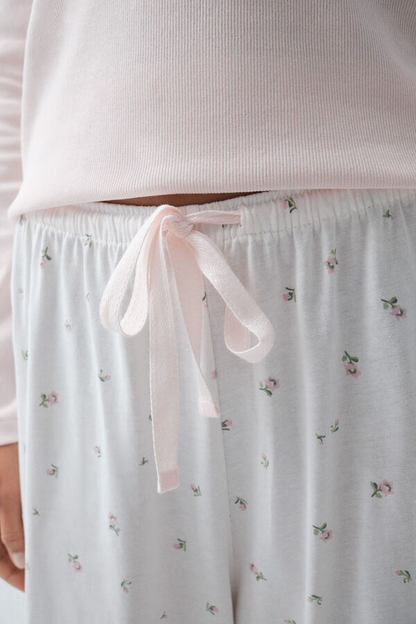 Women'secret Light pink cotton floral long pyjamas pink