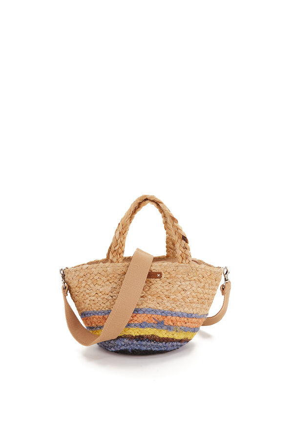 Womensecret Small raffia basket bag with yellow print mit Print
