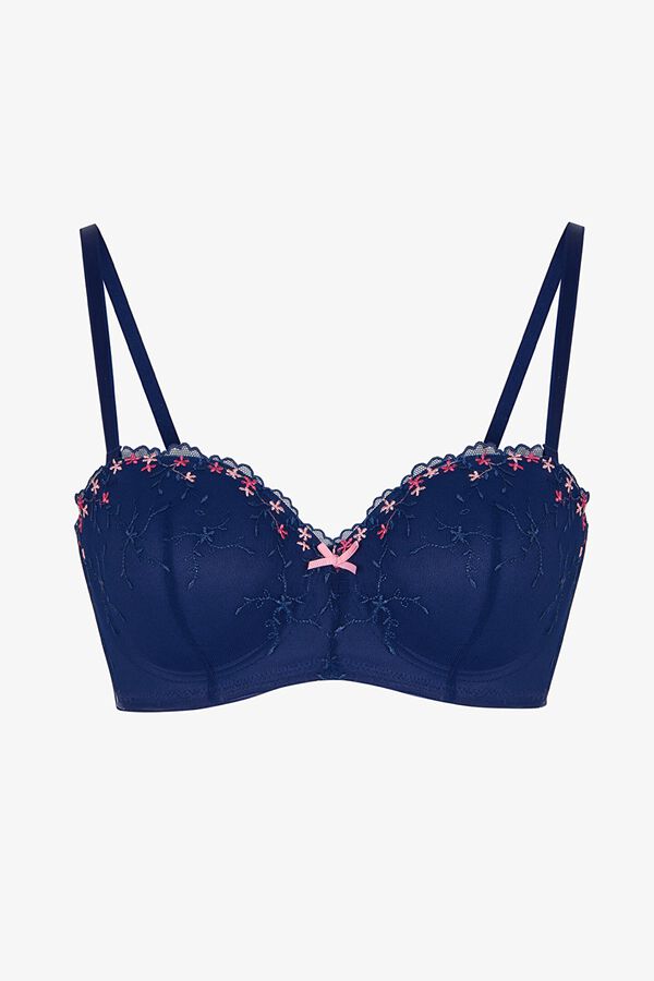 Penti Blue balconette bra with floral embroidery blue