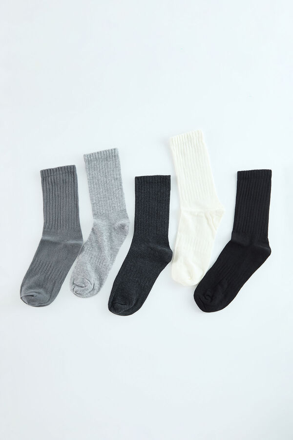 Trendyol Pack of 5 pairs of unisex grey textured cotton college/medium socks  grey