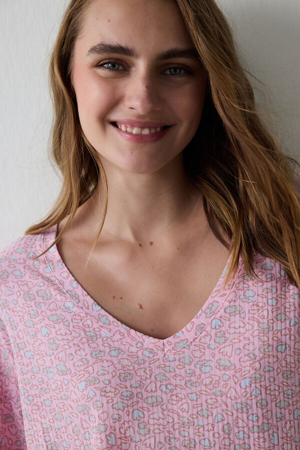 Penti Camiseta de pijama de manga larga con estampado floral rosa
